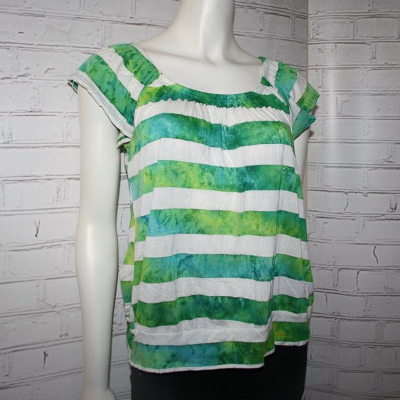 Apples Tops - Green and white Striped blouse by Apples Large